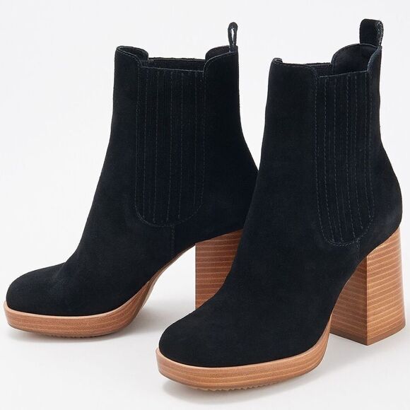 Kelsi Dagger Women Racer Black Suede Retro 90 Platform Round Boots size 7.5 - Picture 2 of 3